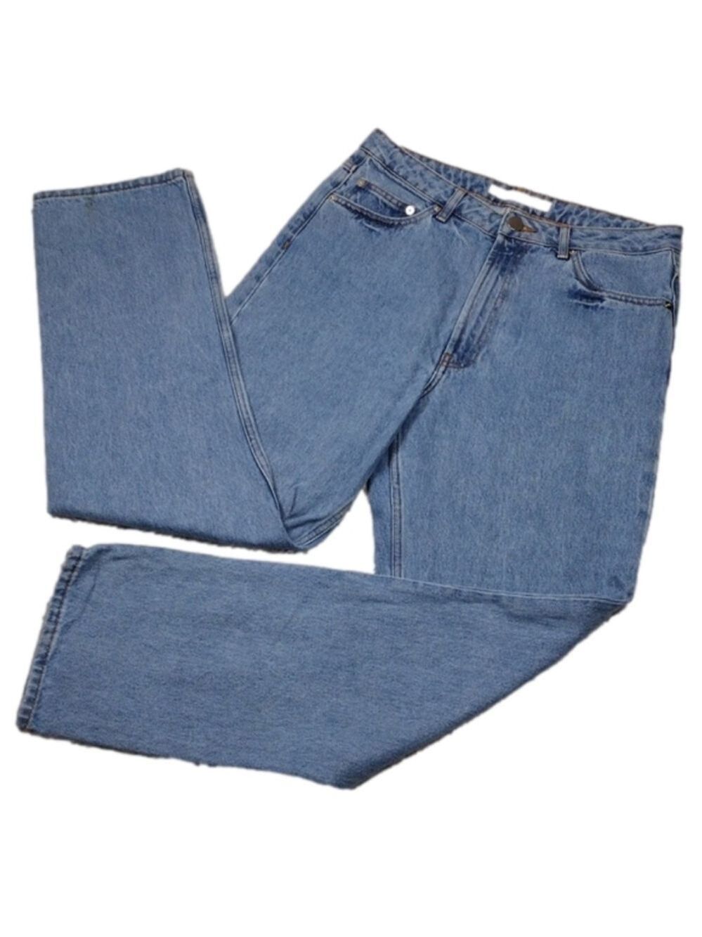 Asos Denim Blue Light Wash High Rise Five Pocket Zip Fly Straight Leg Denim Jean